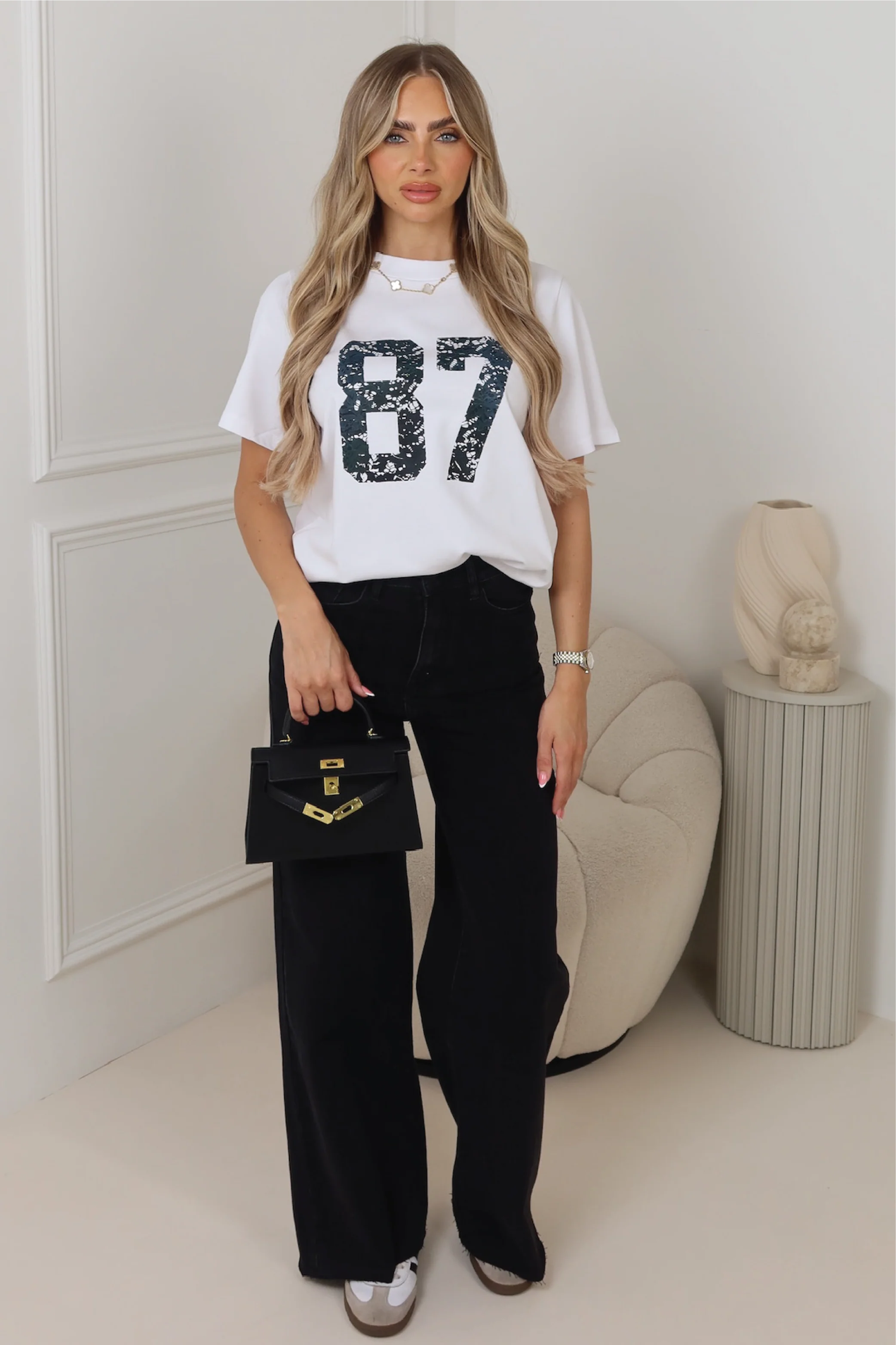 87 white lace printed heavyweight T-shirt - Image 2