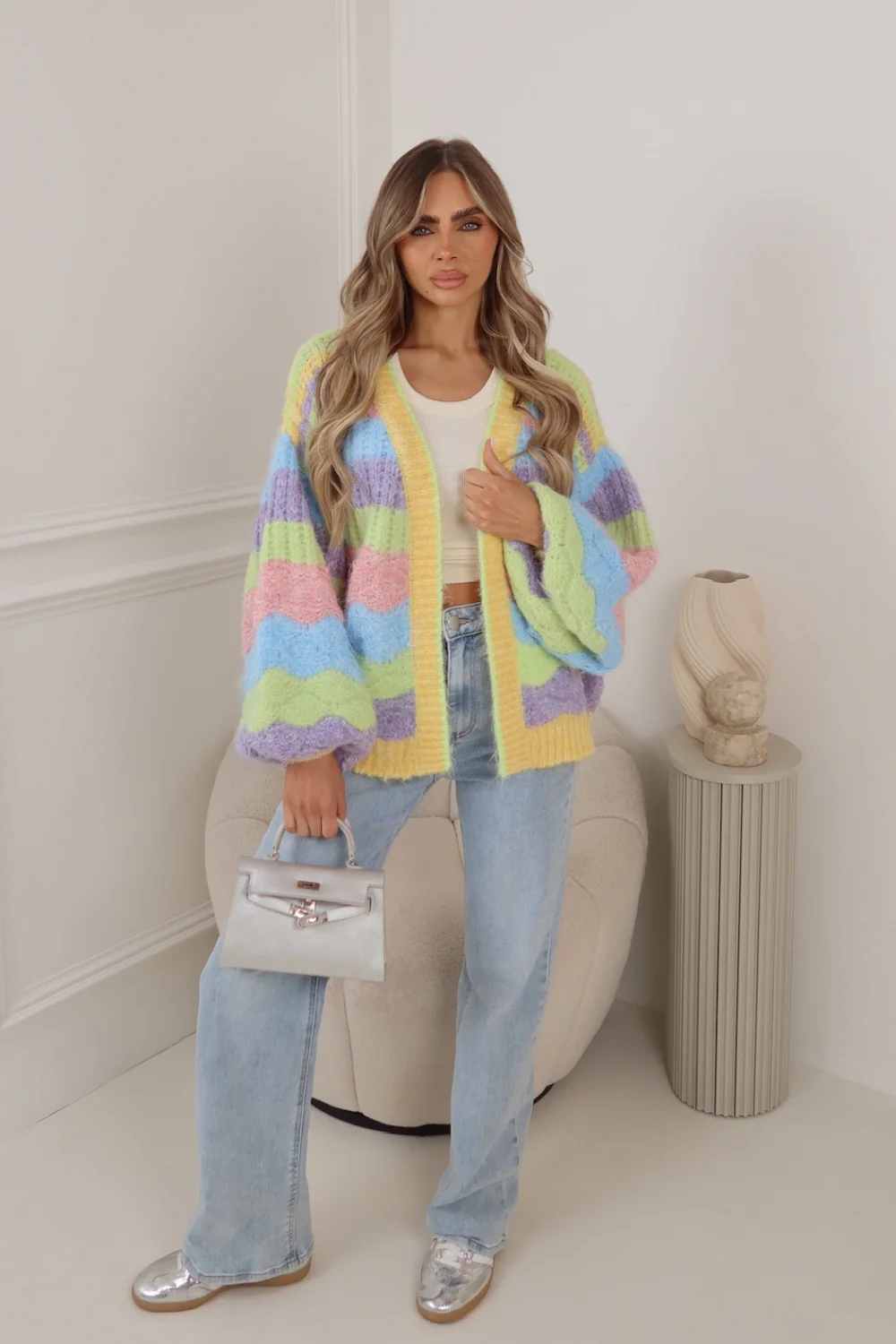ABI PASTEL RAINBOW STRIPED KNITTED CARDIGAN - Image 2