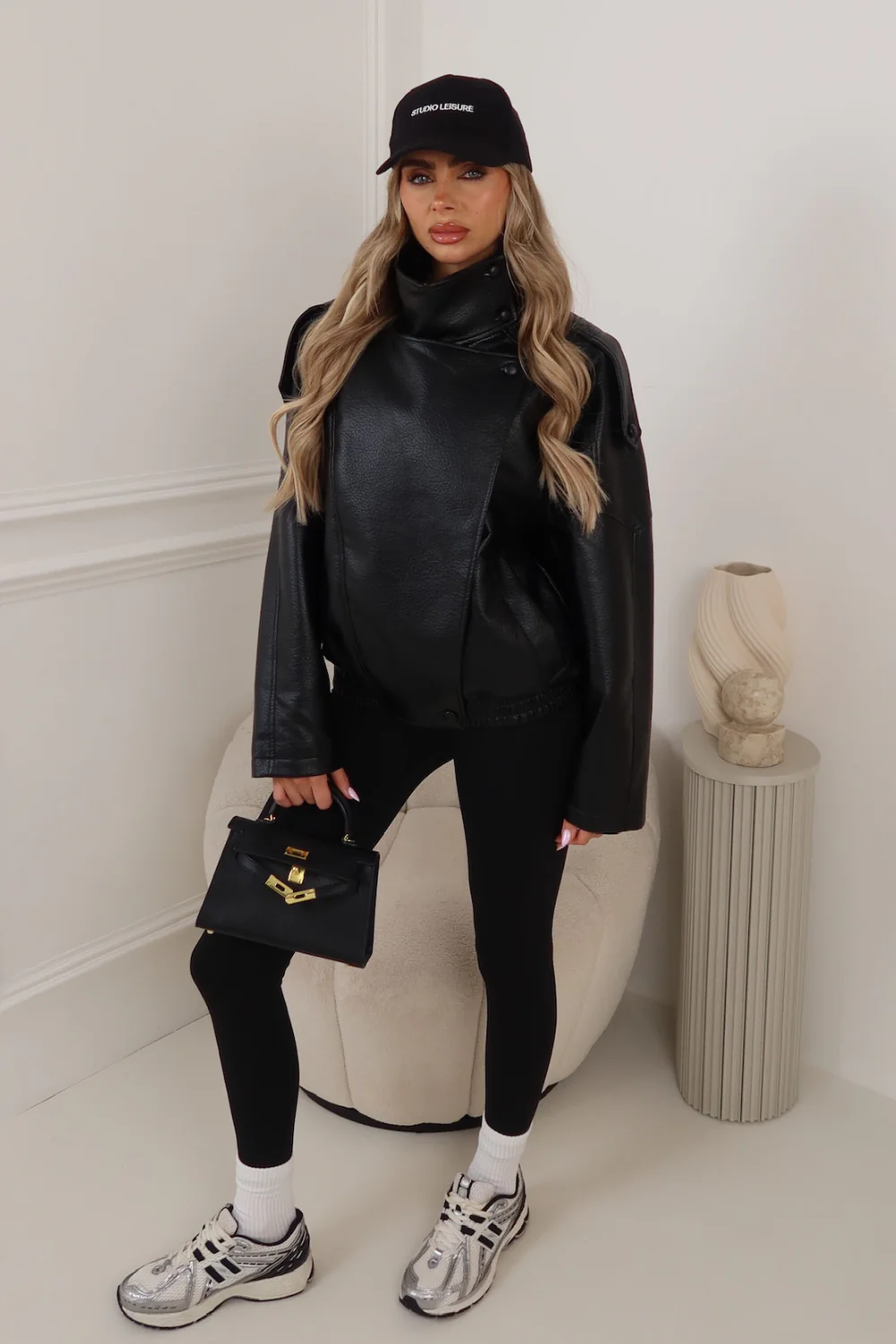 ACE BLACK FAUX LEATHER HIGH NECK JACKET - Image 5