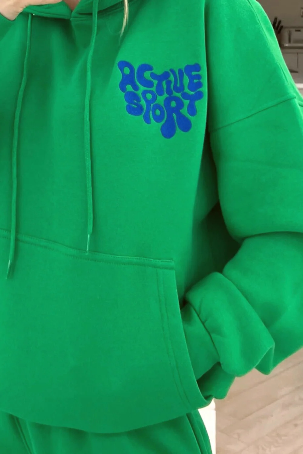 active sport bottle green embroidered hooded loungewear set - Image 2