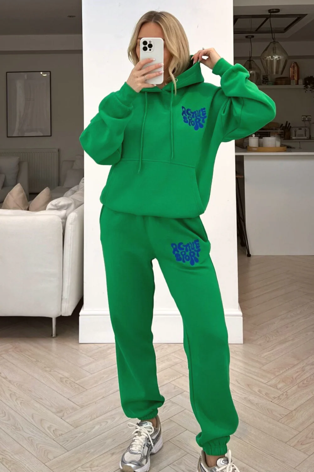 active sport bottle green embroidered hooded loungewear set - Image 3