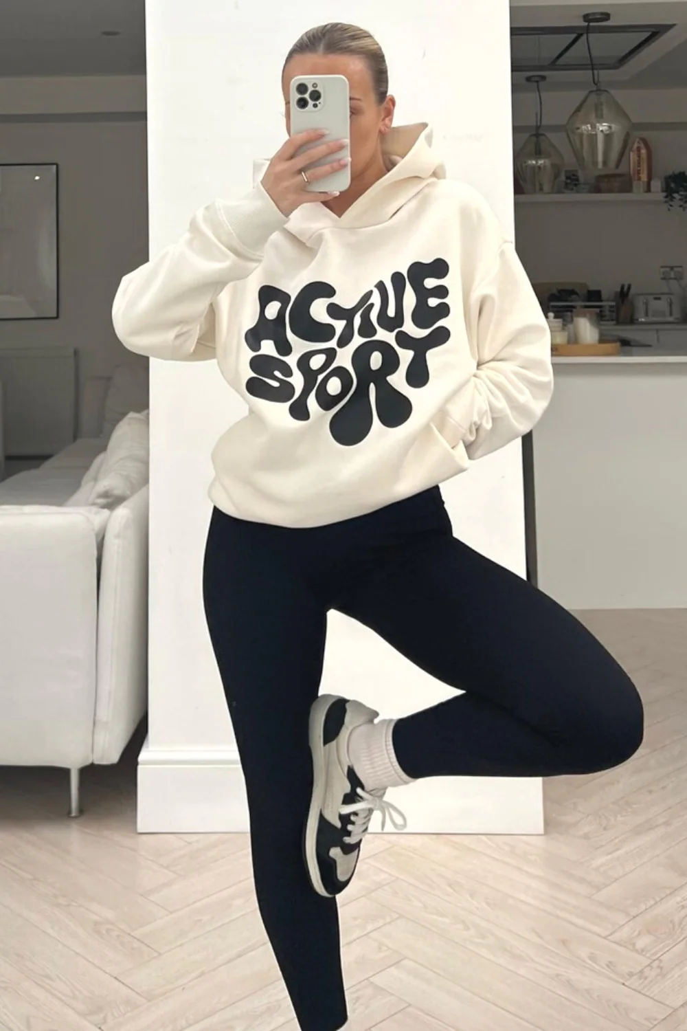 Active sport premium ecru printed hoodie - Image 2