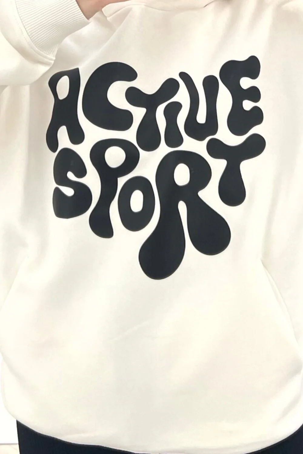 Active sport premium ecru printed hoodie - Image 3