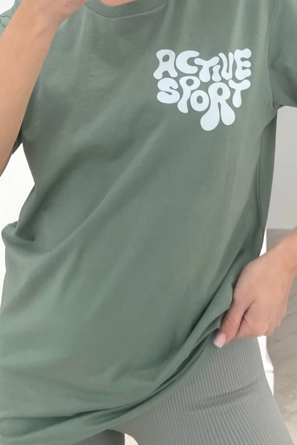 Active sport sage & white printed tee - Image 2