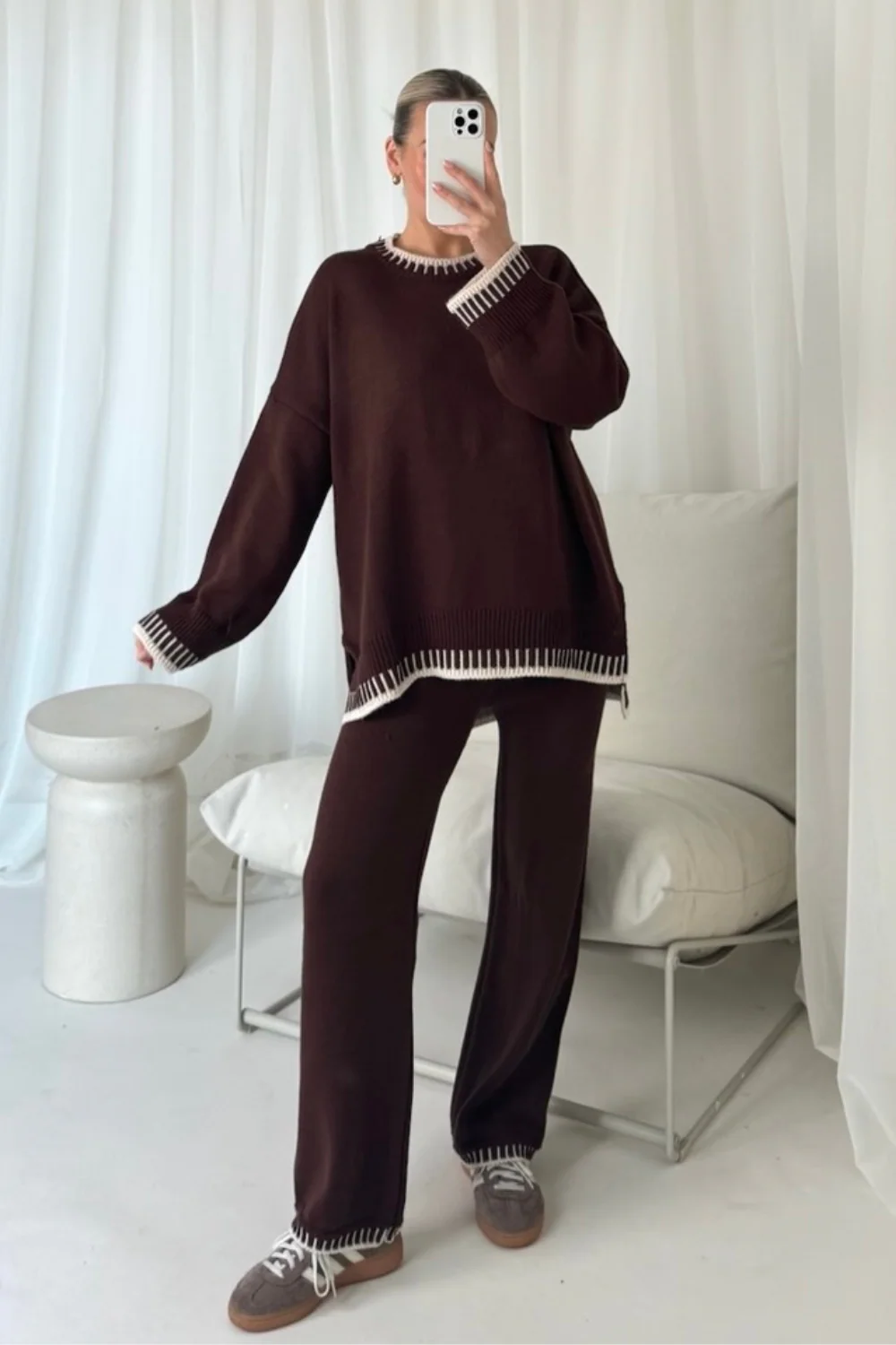 Addison brown knitted jumper and trousers - Image 2
