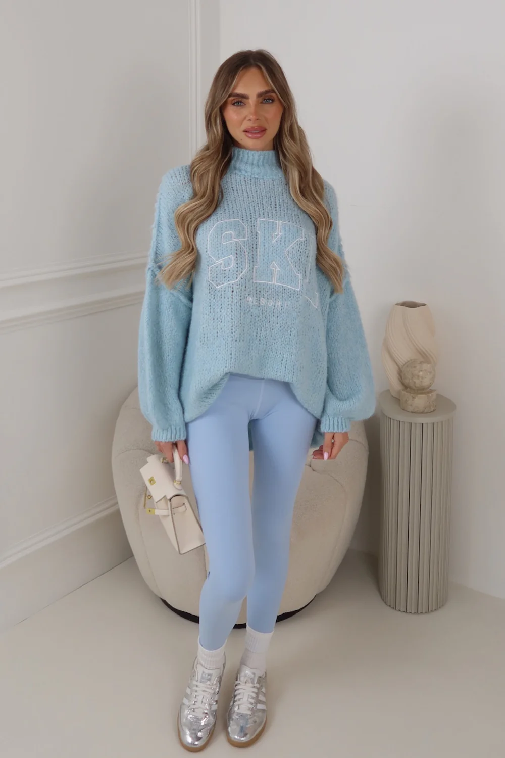 ADELAIDE SKI EMBROIDERED BABY BLUE OVERSIZED KNIT JUMPER - Image 2