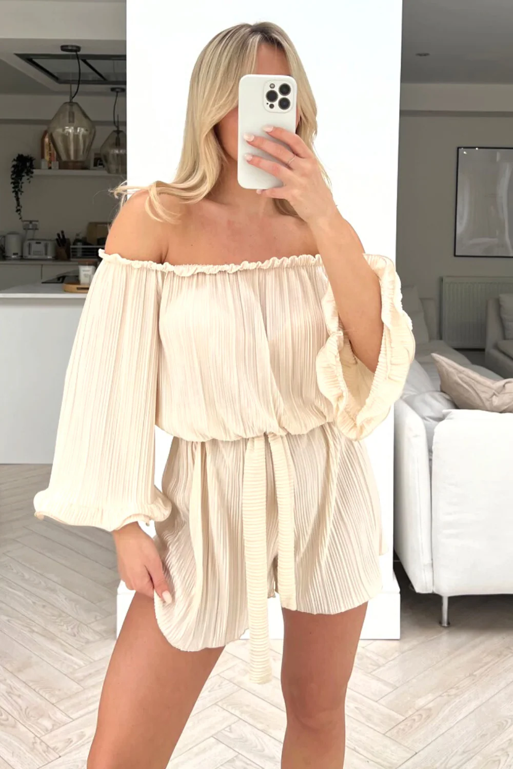 Adelle champagne pleated off shoulder playsuit - Image 2