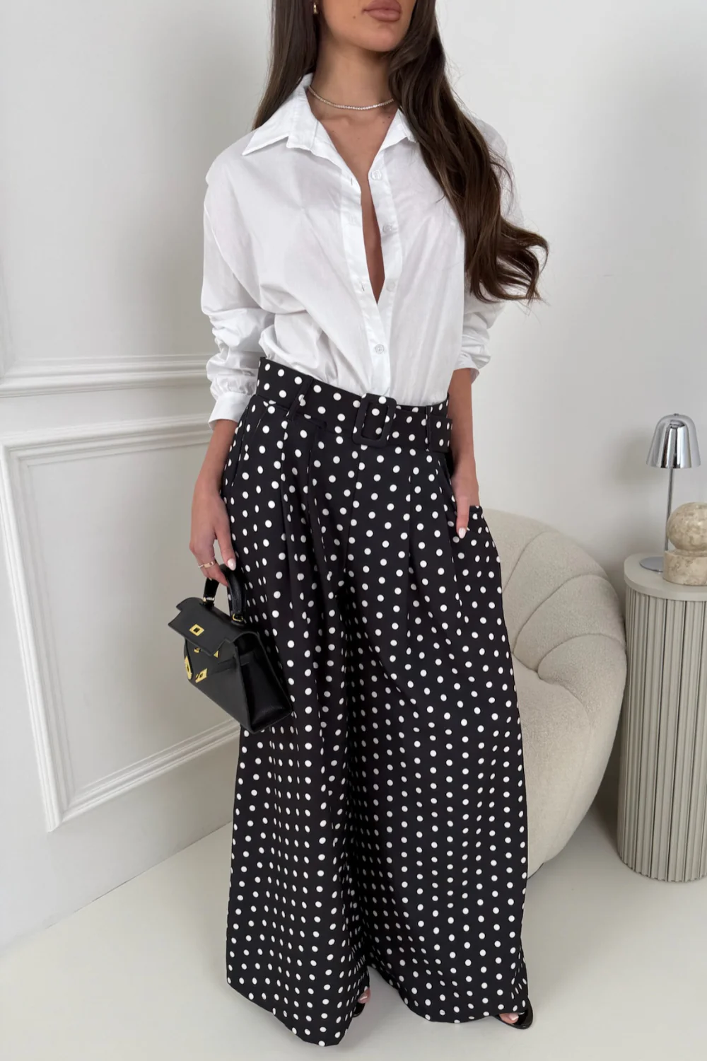 ADIBA BLACK POLKA DOT BELTED STRAIGHT LEG TROUSERS - Image 4