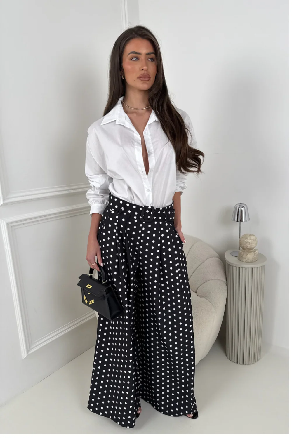 ADIBA BLACK POLKA DOT BELTED STRAIGHT LEG TROUSERS - Image 6