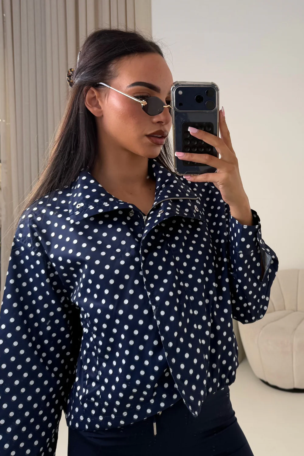 AGNES NAVY HIGH NECK POLKA DOT JACKET - Image 3