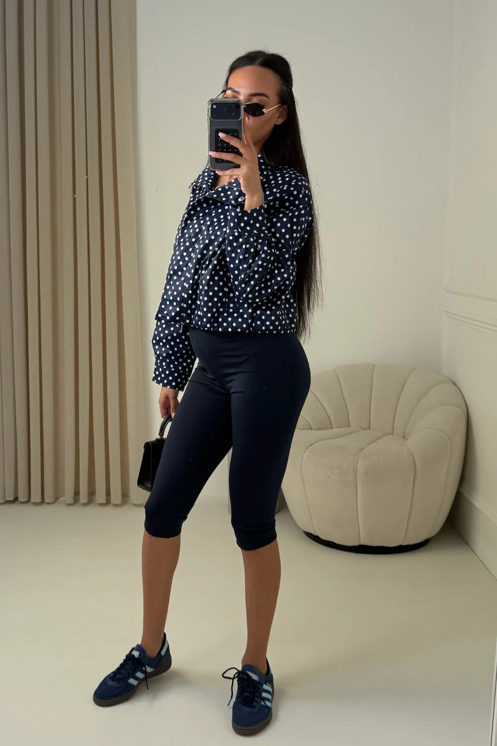 AGNES NAVY HIGH NECK POLKA DOT JACKET - Image 6