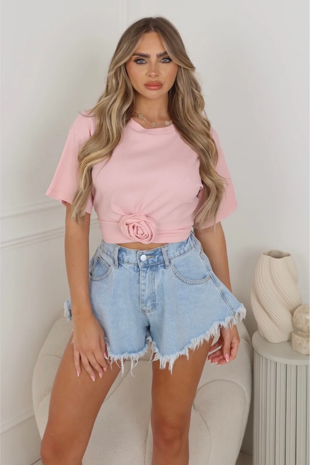 Alana pink rose detail cropped t-shirt