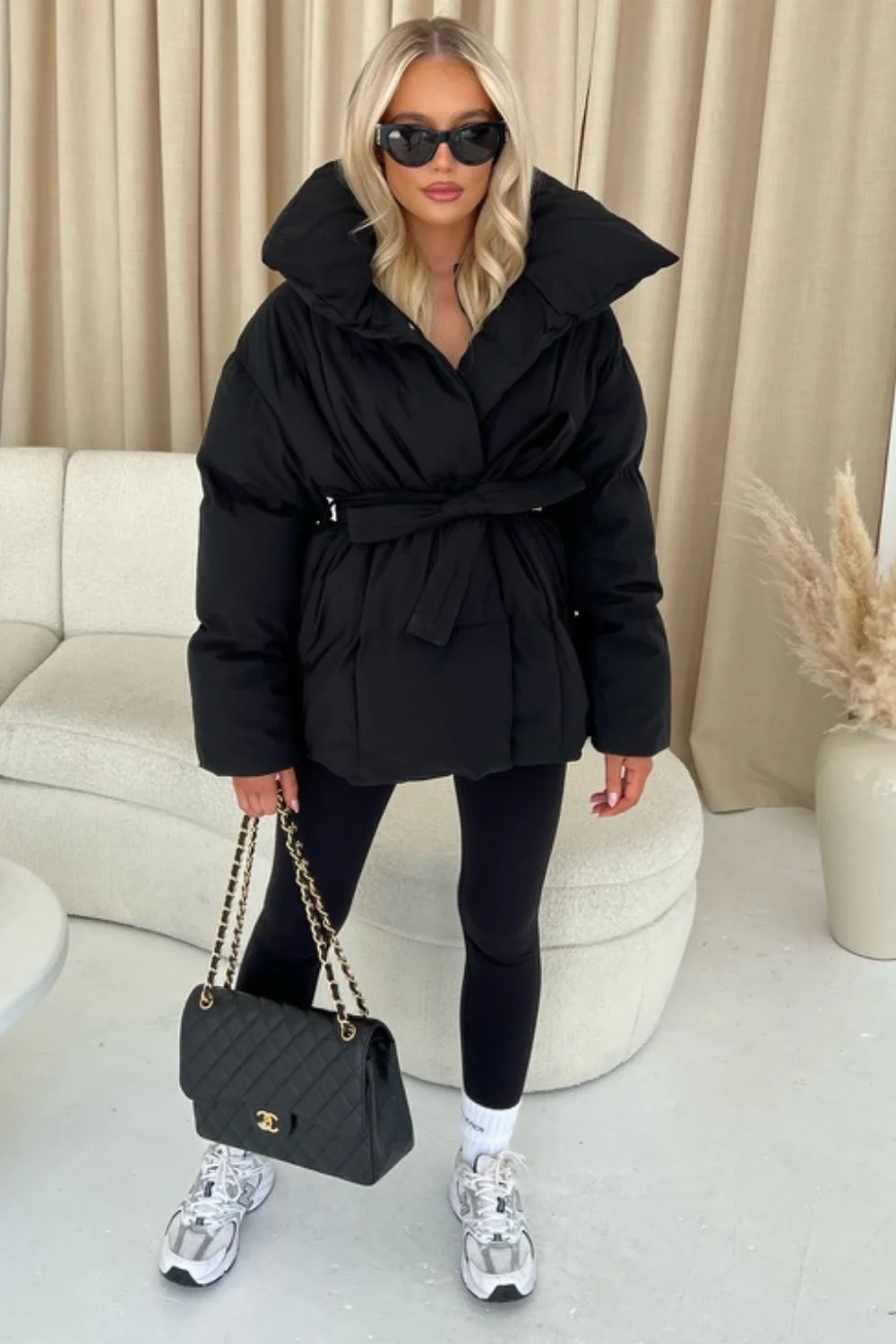Alaska black short padded duvet button up coat - Image 3
