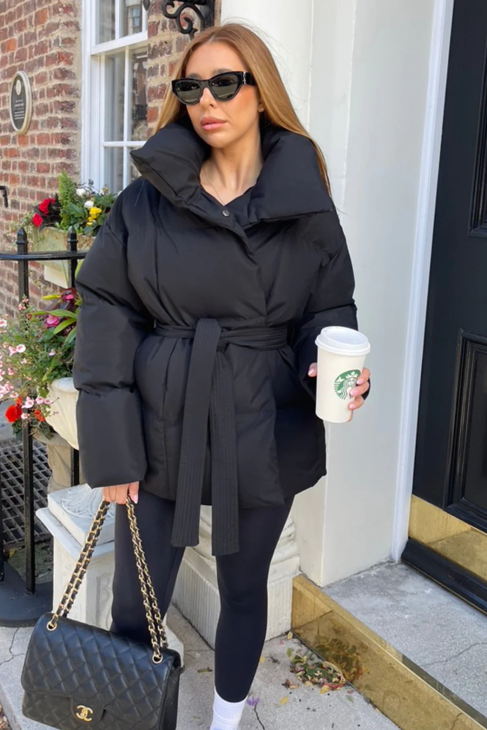 Alaska black short padded duvet button up coat - Image 4