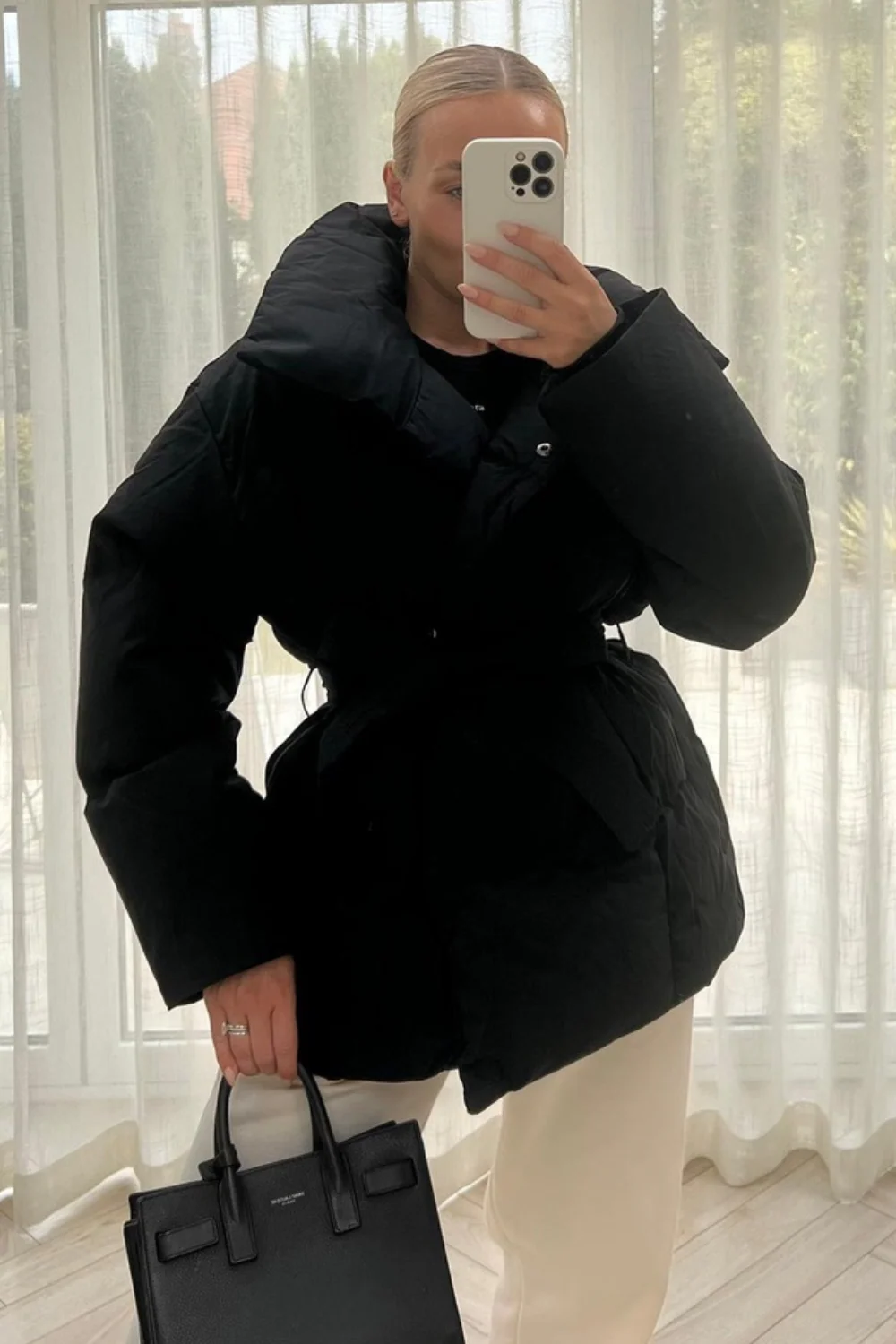Alaska black short padded duvet button up coat - Image 5
