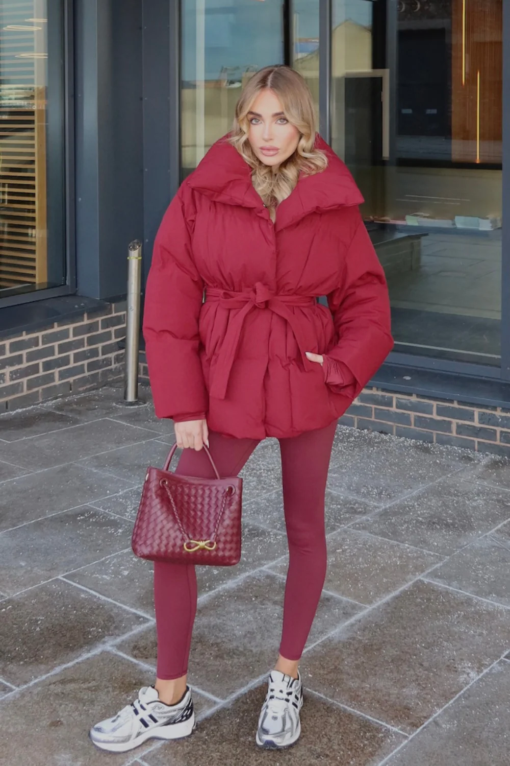 Alaska burgundy short padded duvet button up coat - Image 4