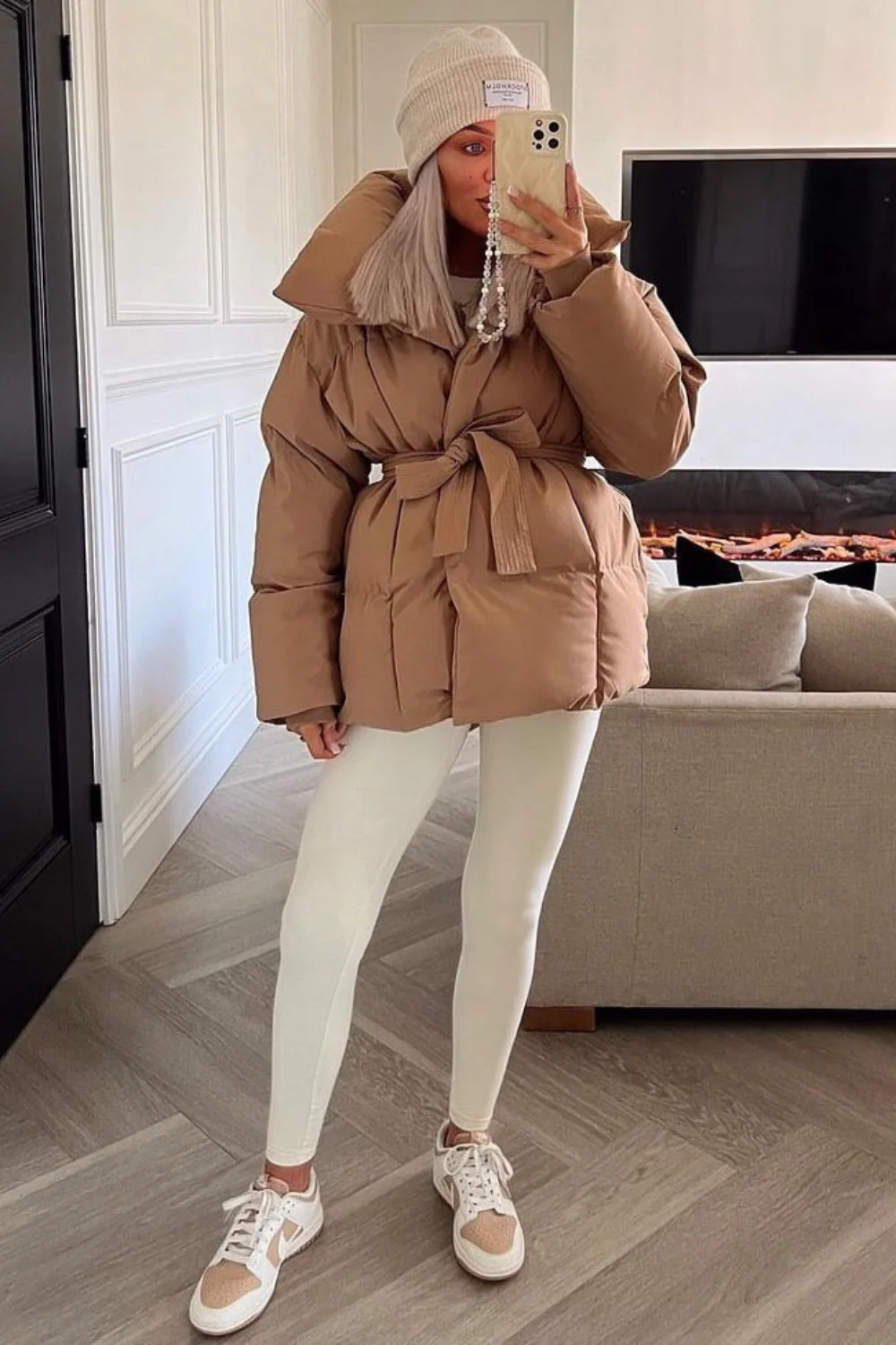 Alaska camel short padded duvet button up coat - Image 3