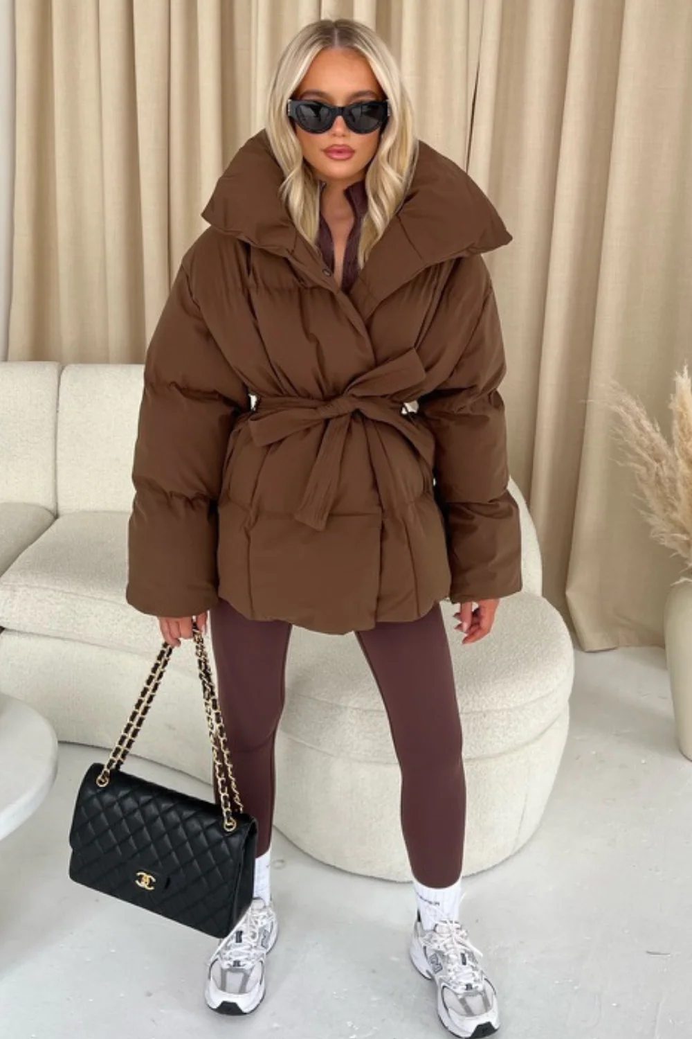 Alaska chocolate brown short padded duvet button up coat - Image 3