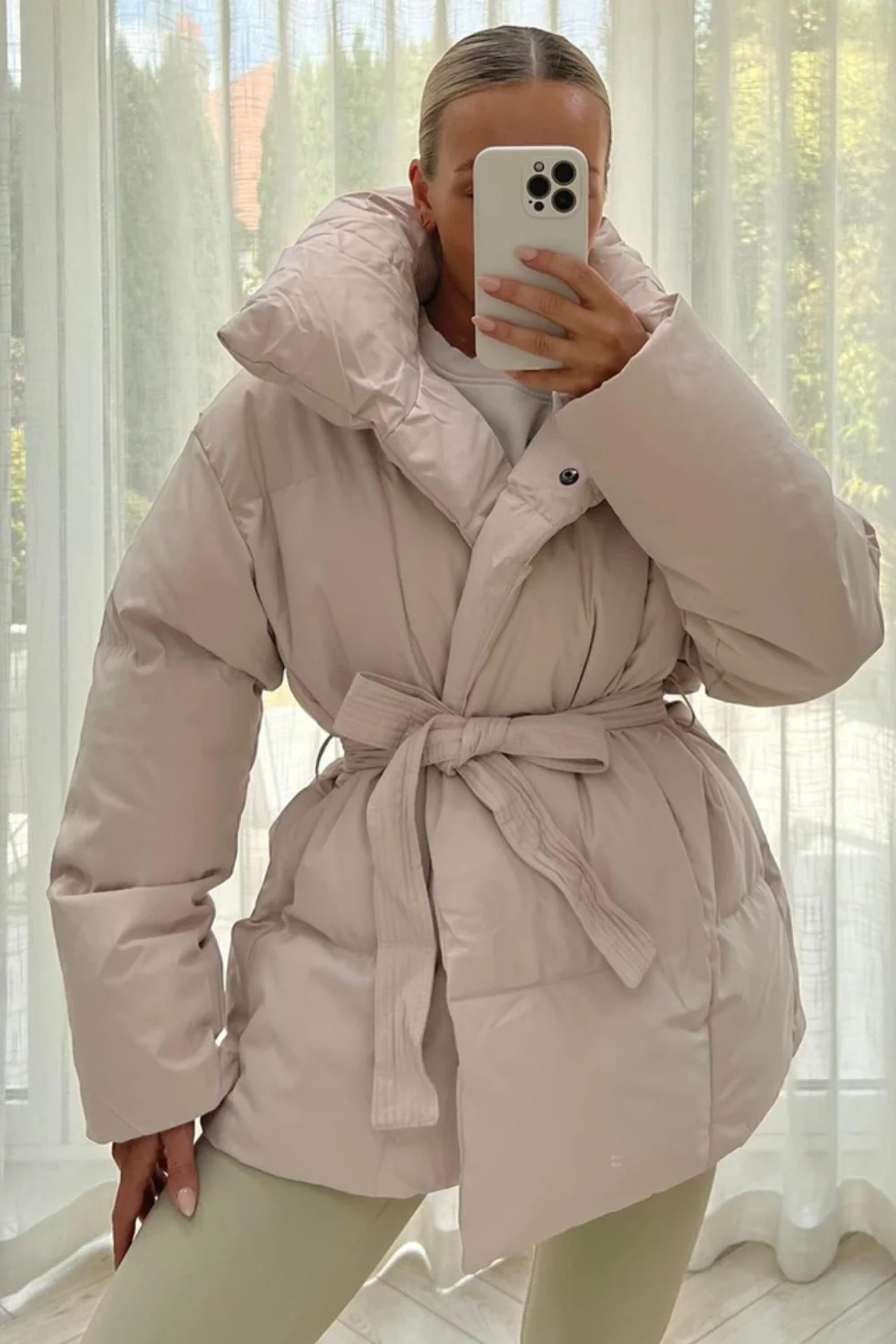 Alaska cream short padded duvet button up coat - Image 4