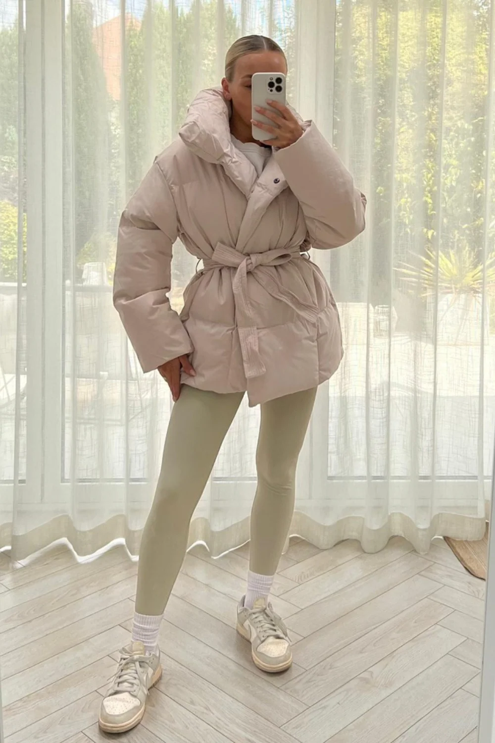 Alaska cream short padded duvet button up coat - Image 5