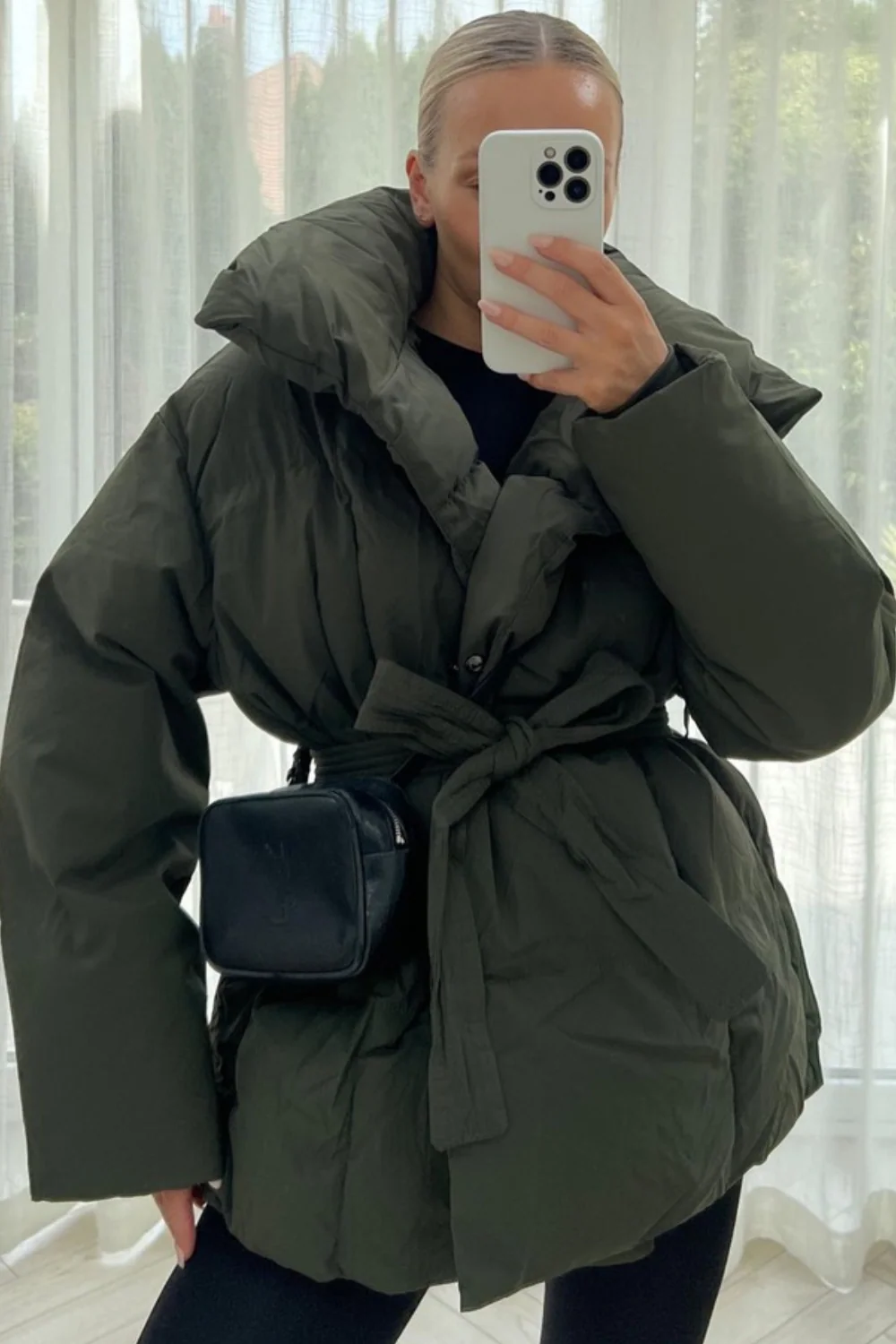 Alaska khaki short padded duvet button up coat - Image 4