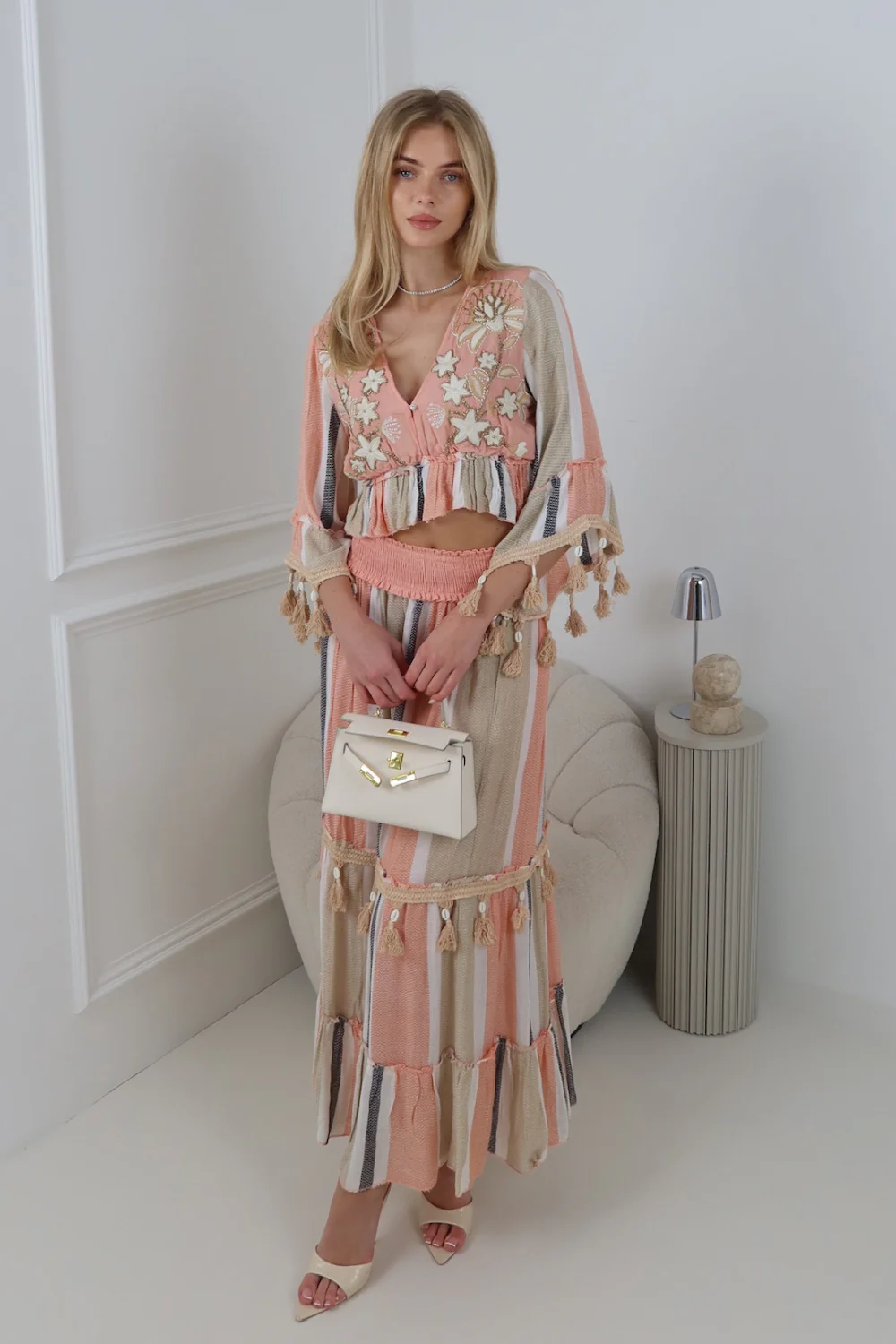 ALESSIA PINK EMBELLISHED SUMMER CO ORD TWO PIECE SET