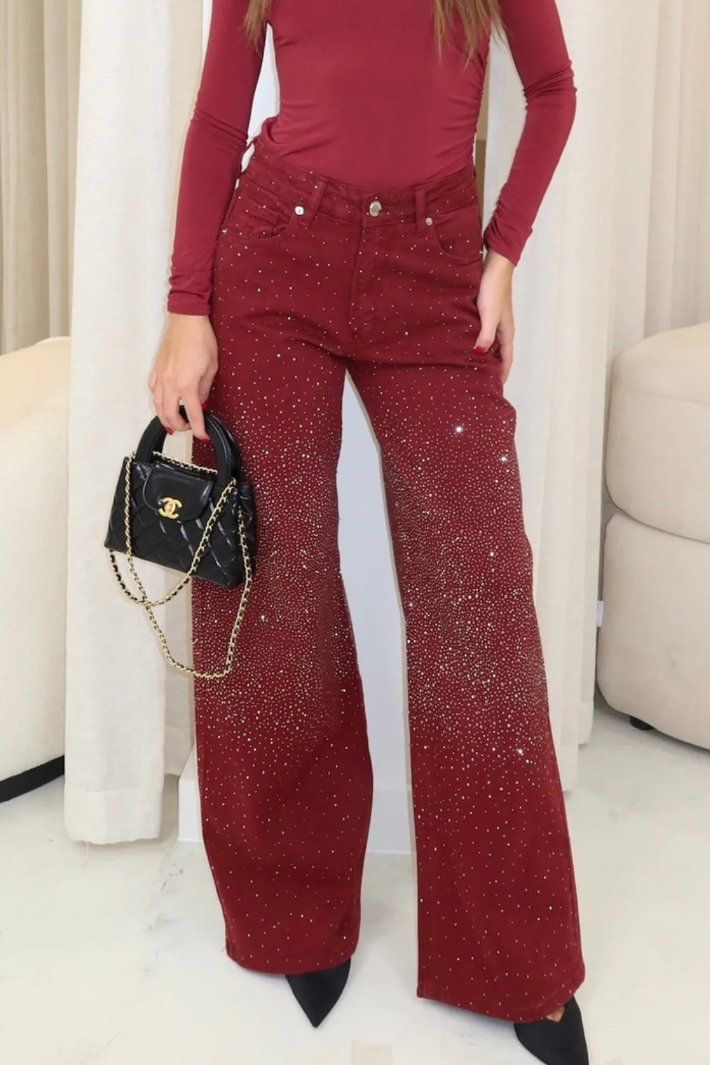 Alex burgundy diamante jeans - Image 3