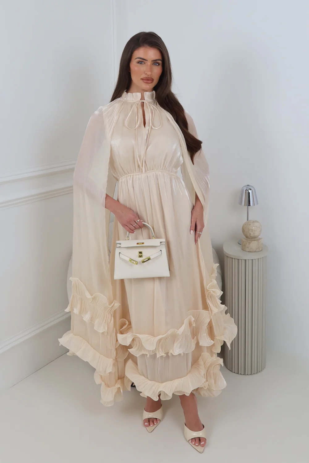 ALINA CHAMPAGNE DRAPE FRONT TIE MAXI DRESS - Image 2