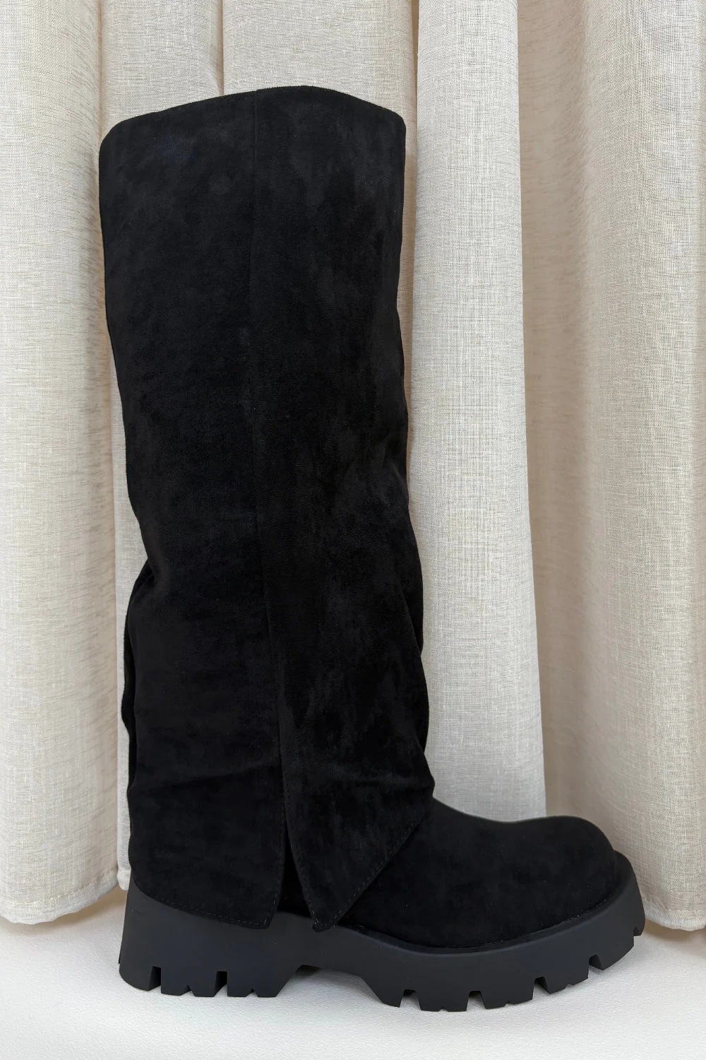 Alivia black faux suede knee high flat boots - Image 2