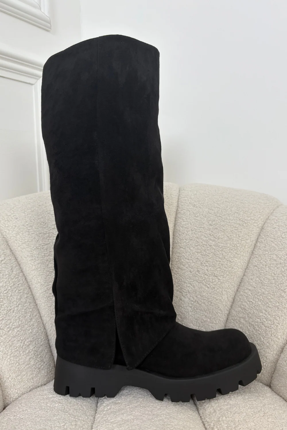 Alivia black faux suede knee high flat boots - Image 3