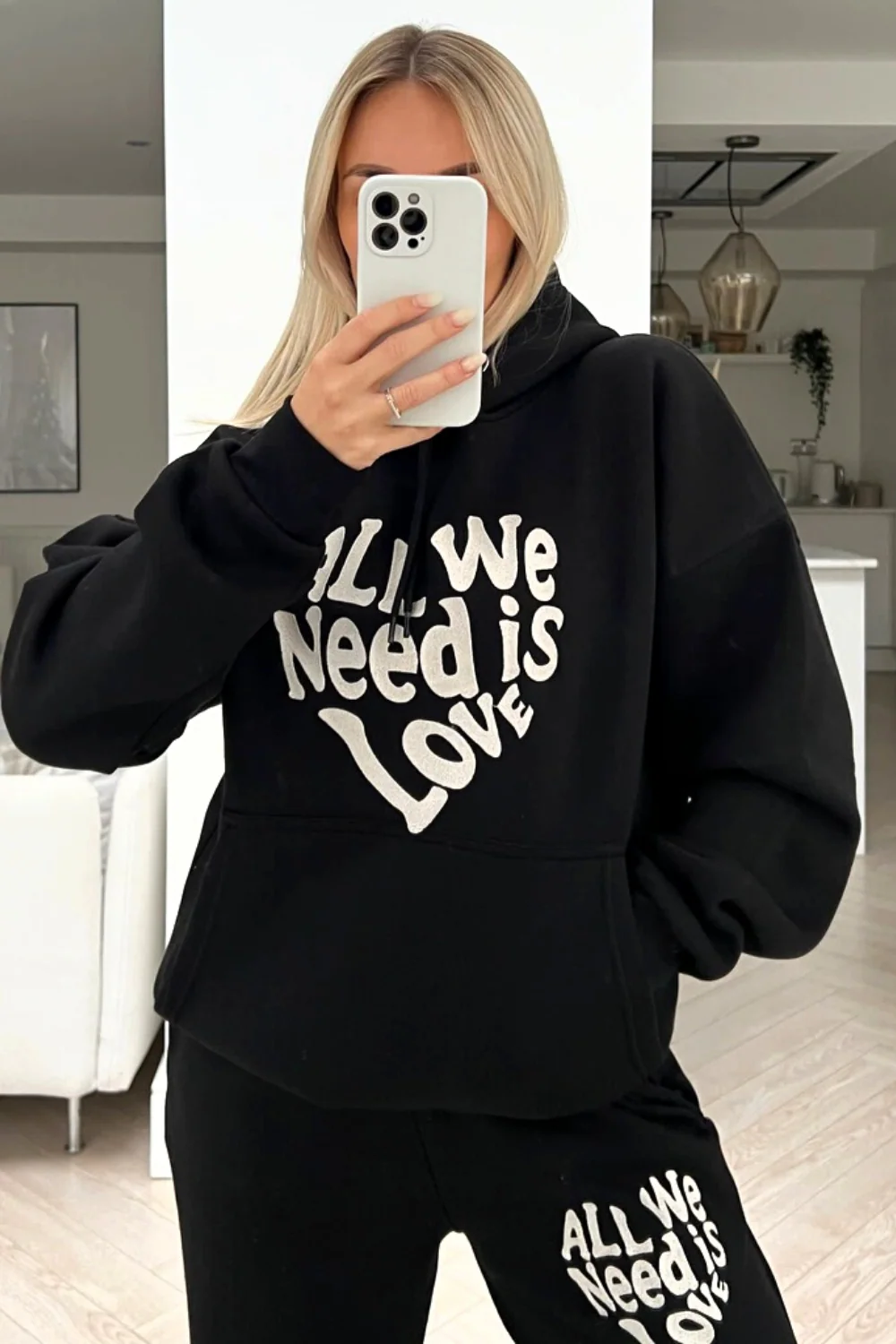 All you need is love Black embroidered hooded loungewear set - Image 2