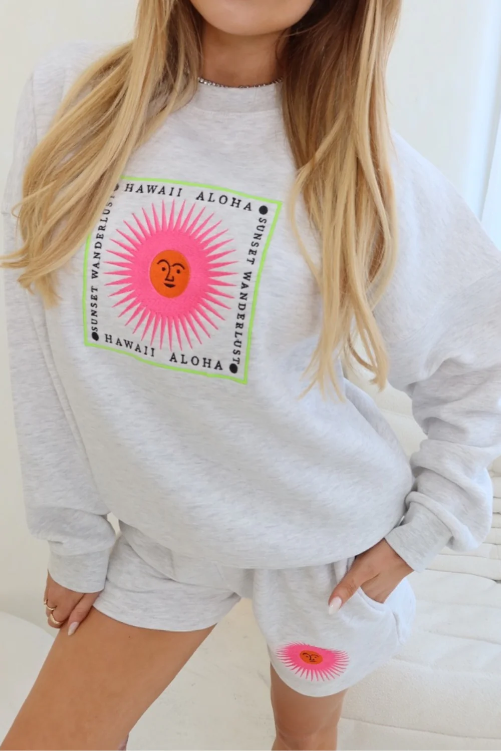 Aloha marl grey embroidered premium sweater and shorts - Image 3