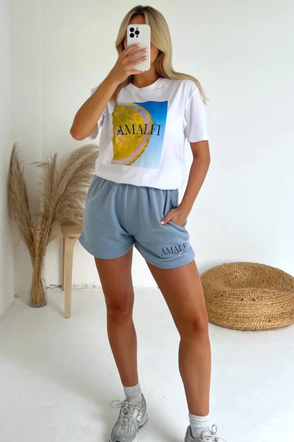 Amalfi white and baby blue printed premium short t-shirt coord - Image 2