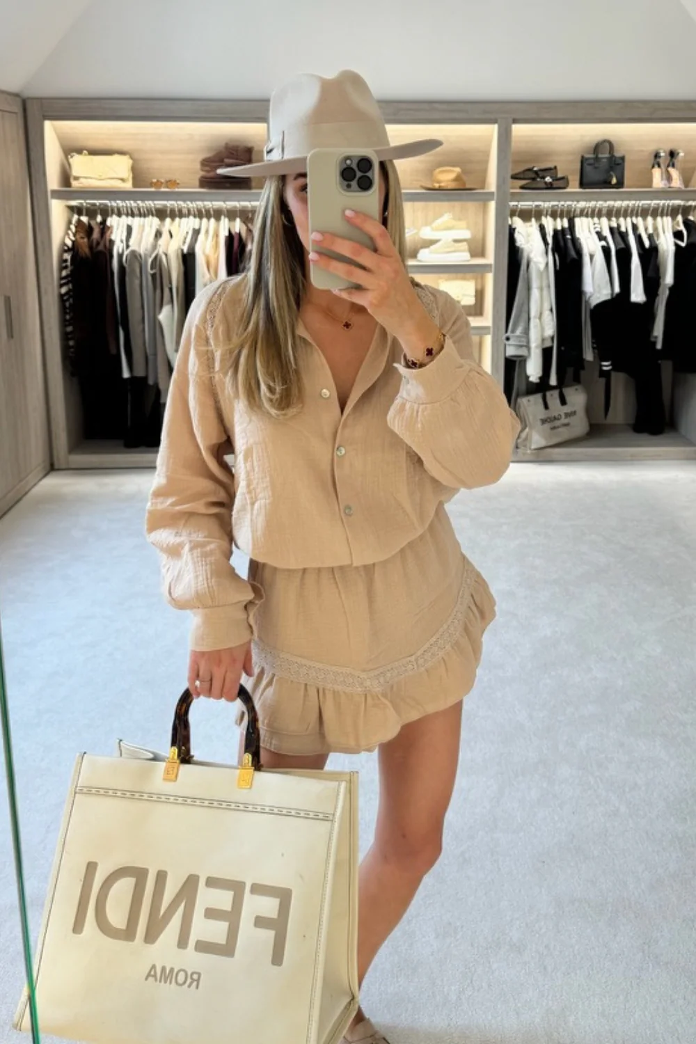AMANDA BEIGE CHEESECLOTH LINEN SHIRT AND SKORT CO ORD TWO PIECE SET - Image 2