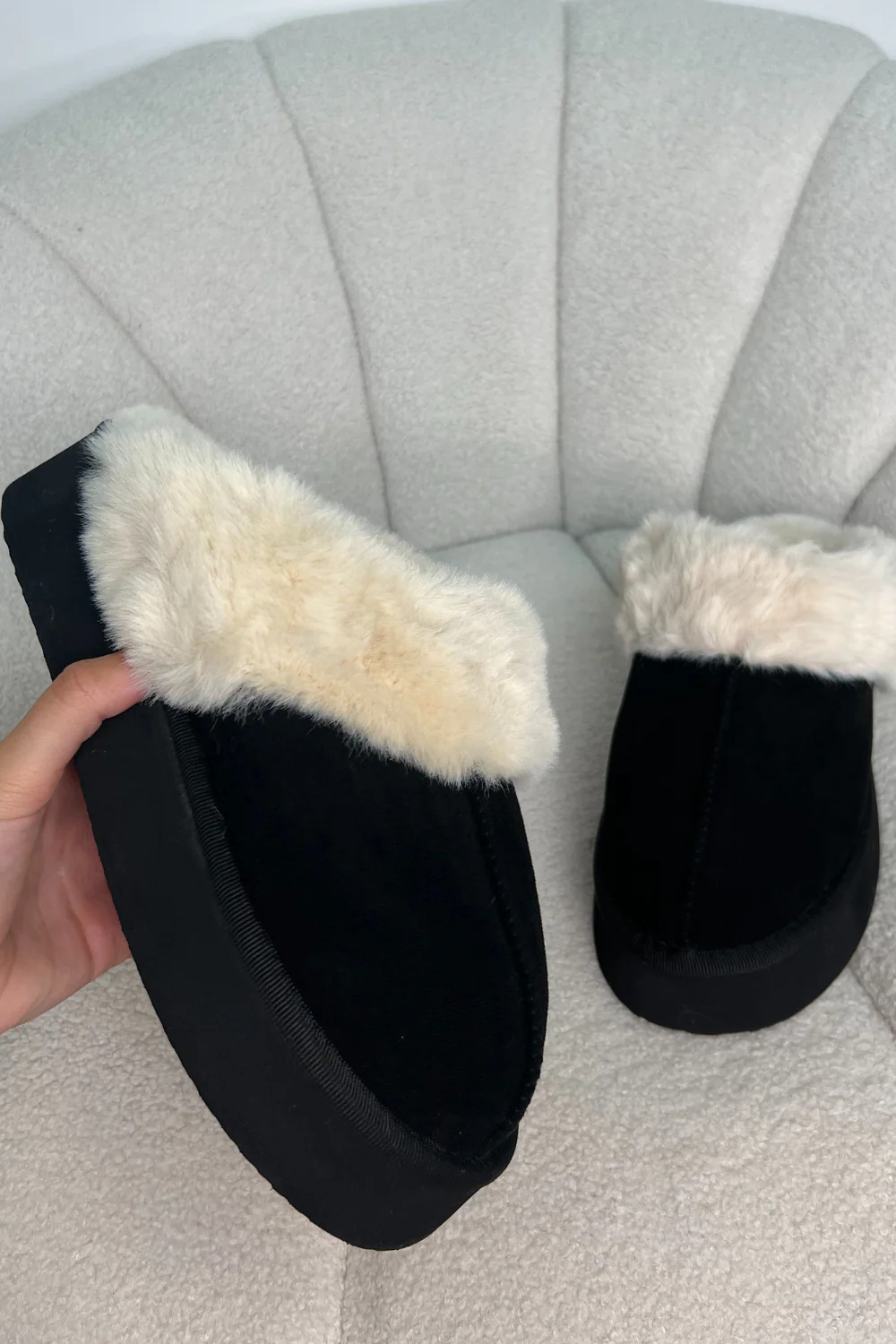 Amara cream & black platform faux fur lined mules - Image 2