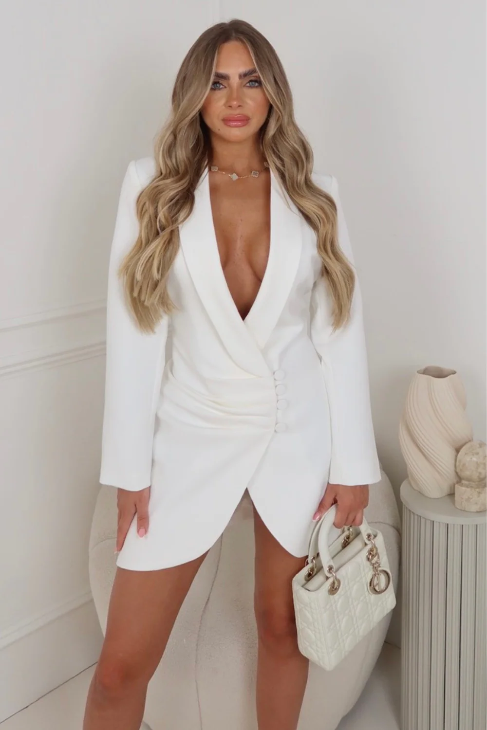 Amara white wrap over tailored blazer dress - Image 2
