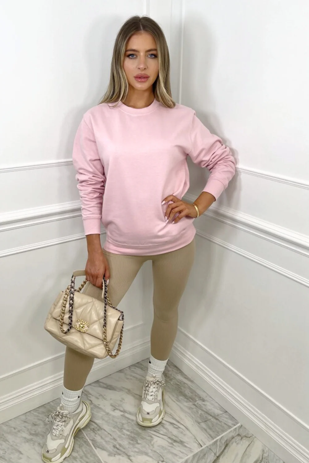 Amber light pink round neck essential sweater - Image 3