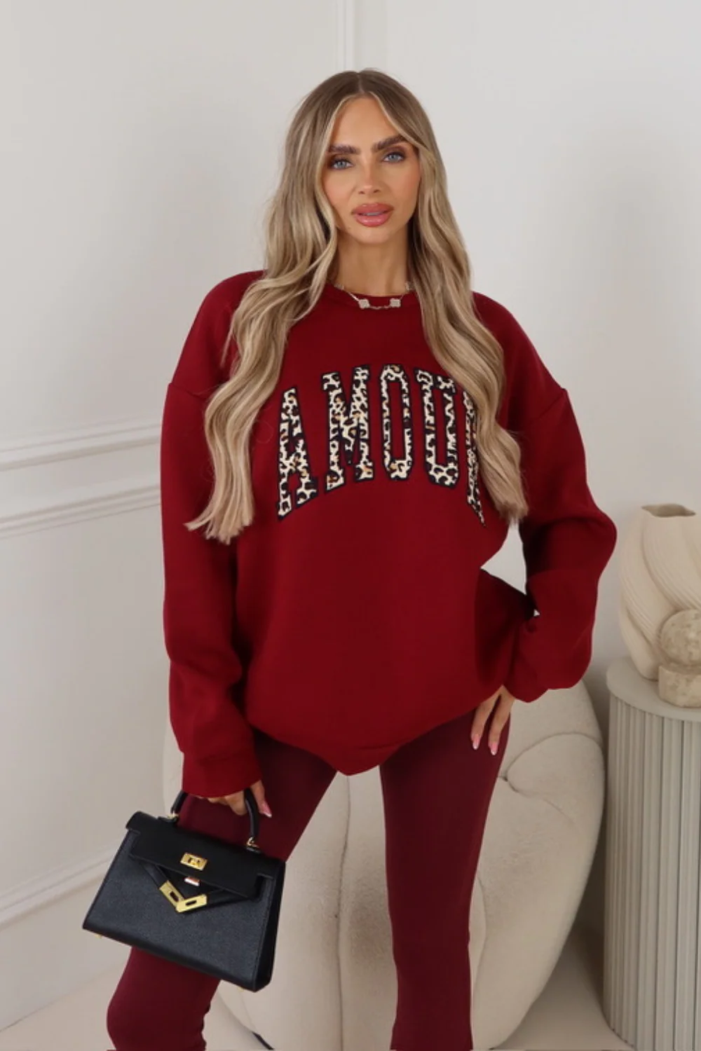 Amour burgundy embroidered leopard sweater