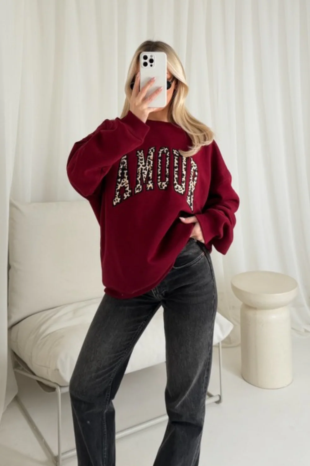 Amour burgundy embroidered leopard sweater - Image 2