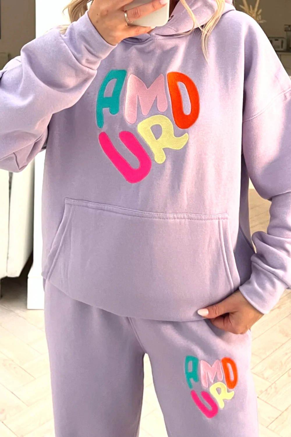 Amour lilac embroidered hooded loungewear set - Image 3
