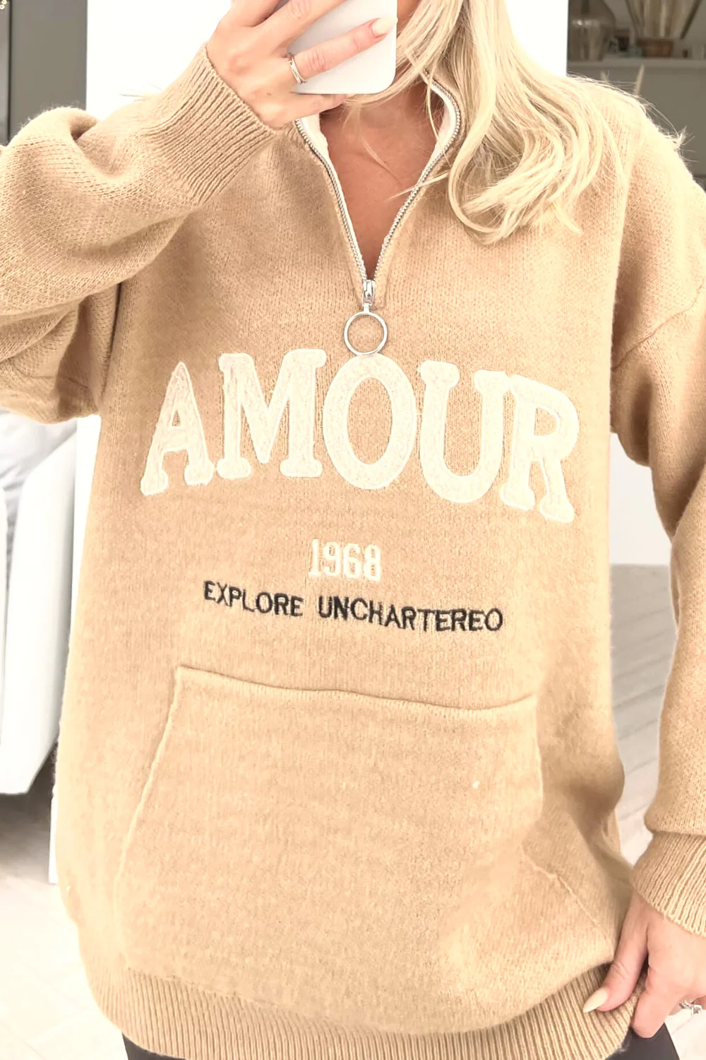 Amour stone embroidered knitted 1/4 zip jumper - Image 3