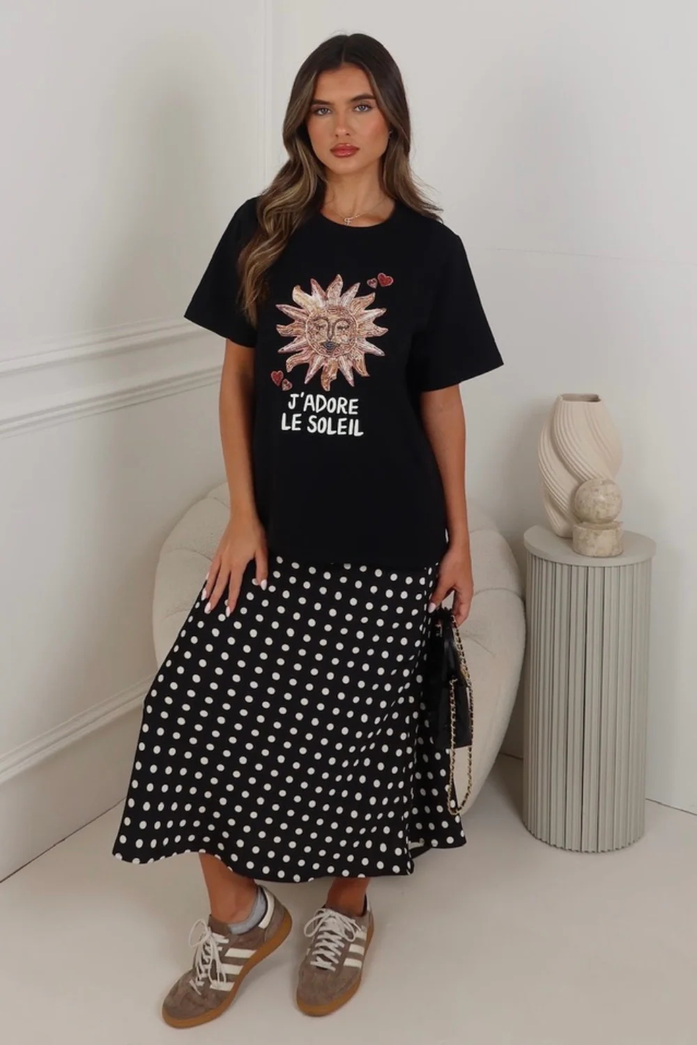 Amy black polka dot satin skirt - Image 6
