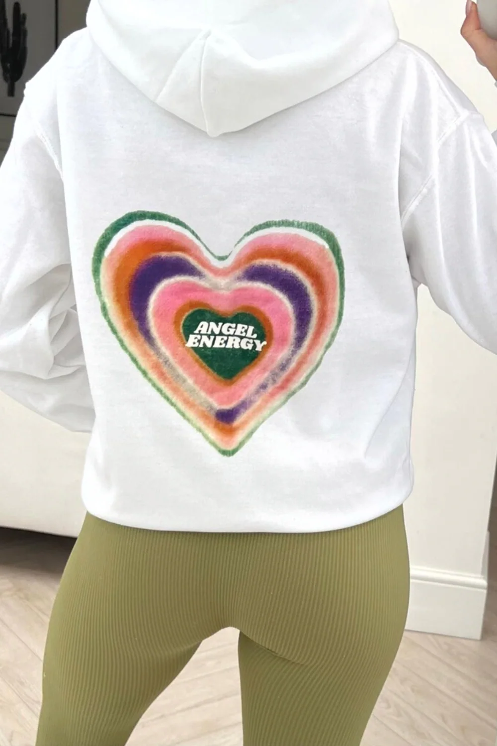 Angel energy white printed drawstring hoodie - Image 2