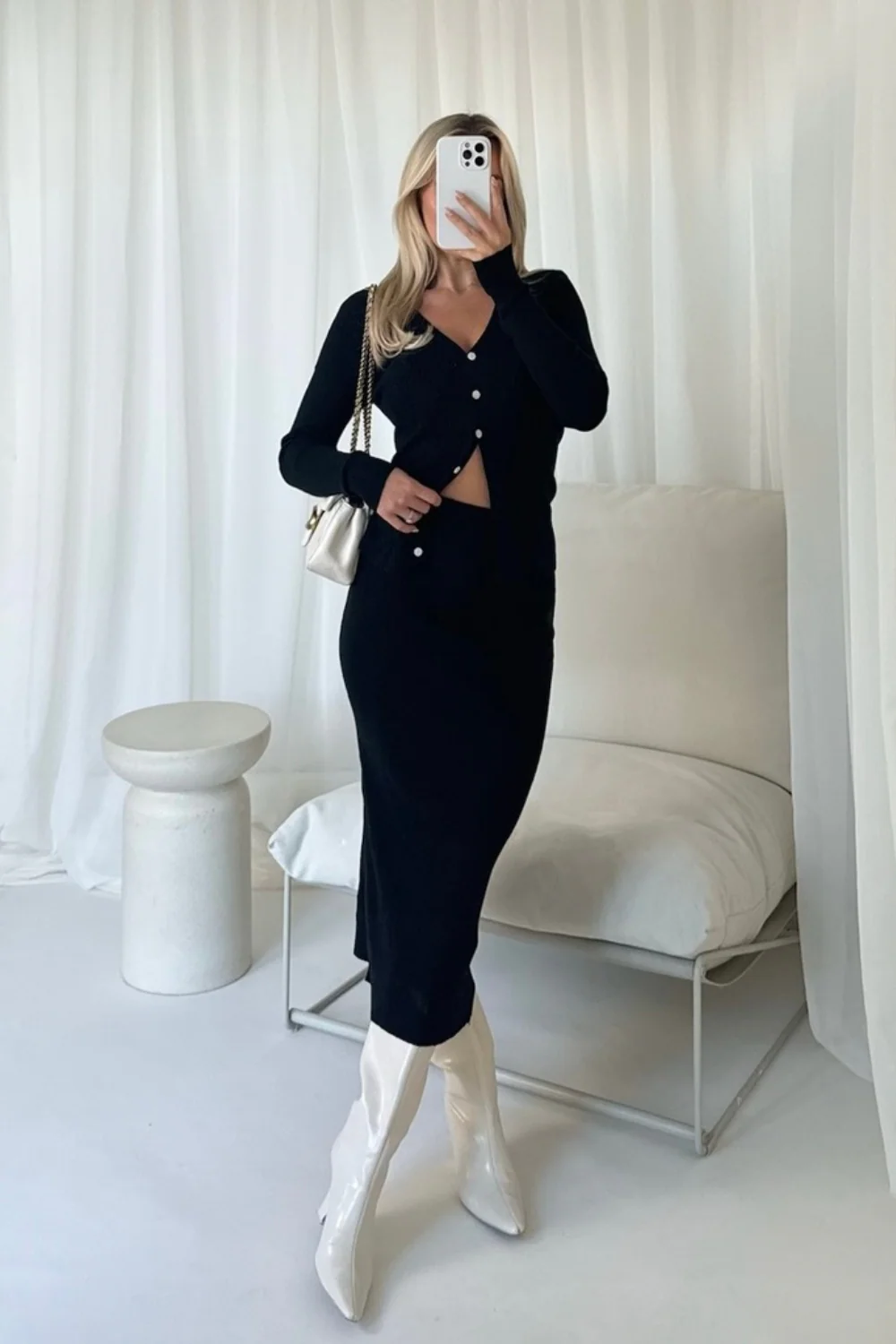 Anna black knit midi skirt co-ord - Image 2