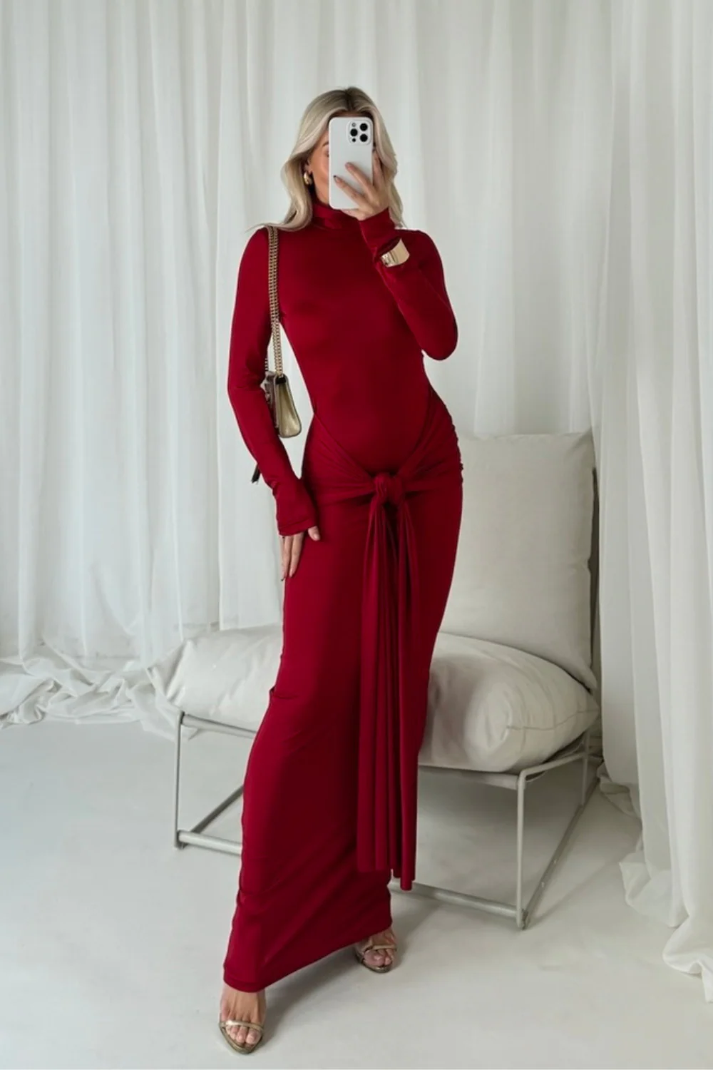 Anna red knot detail maxi dress - Image 3