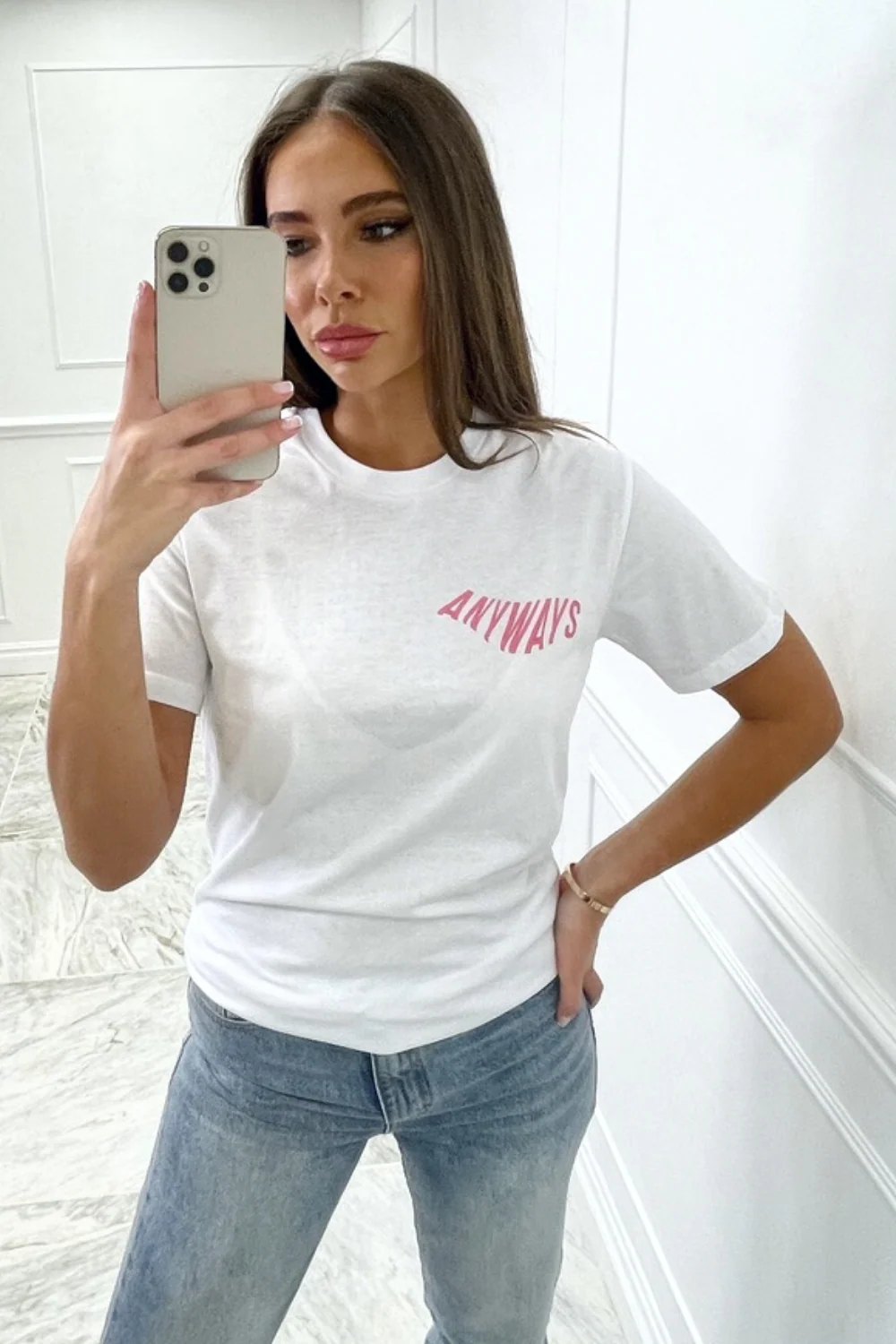 anyways pink & white printed white tee - Image 2