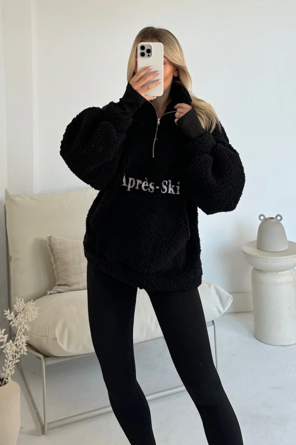 Apres Ski black embroidered 3/4 zip fleece - Image 2