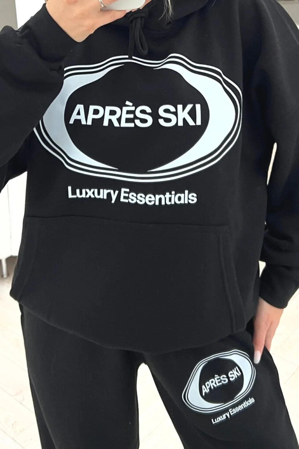 Aprés Ski black printed hoodie loungewear set - Image 2