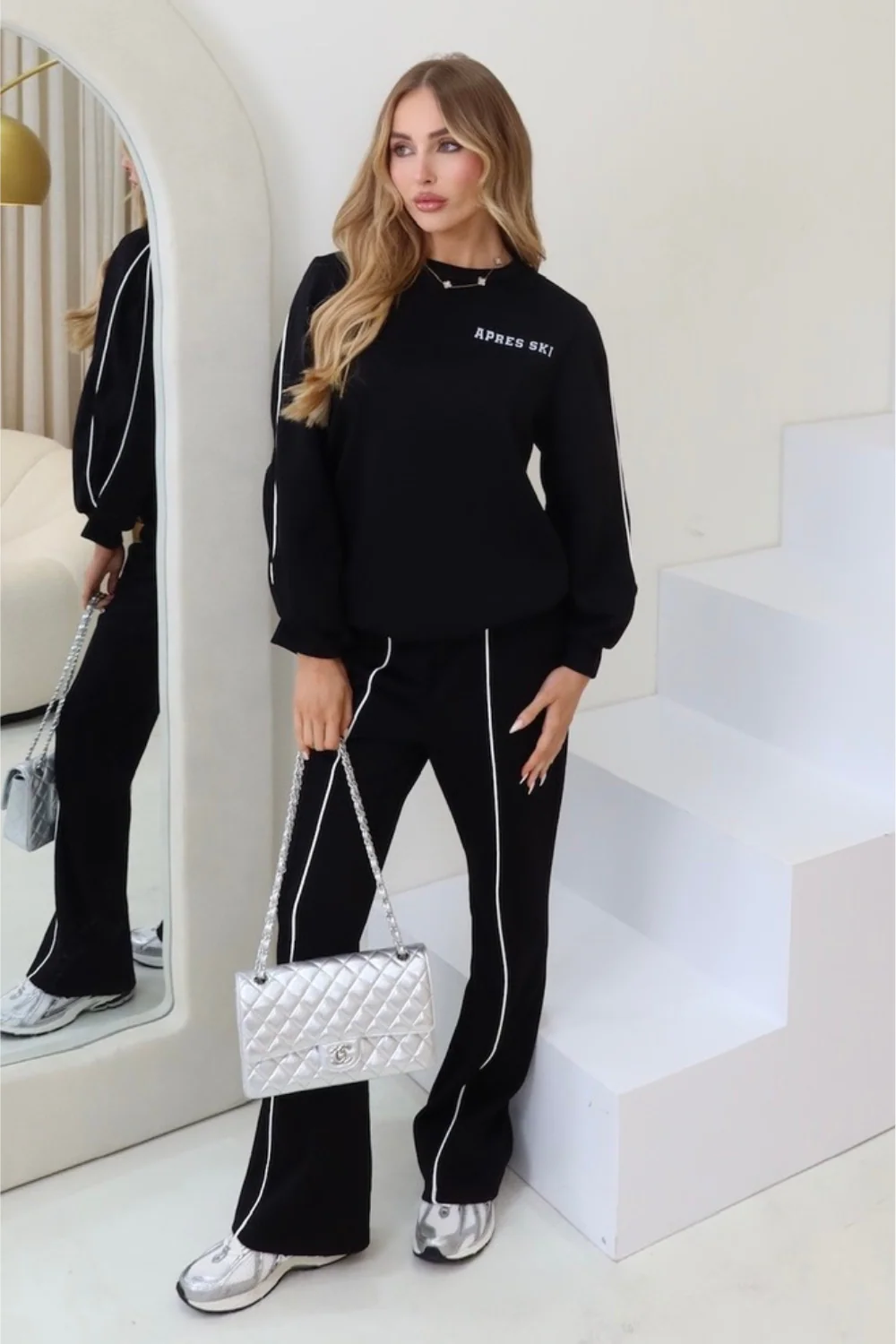 Apres ski black sweater & flared pants loungewear - Image 2