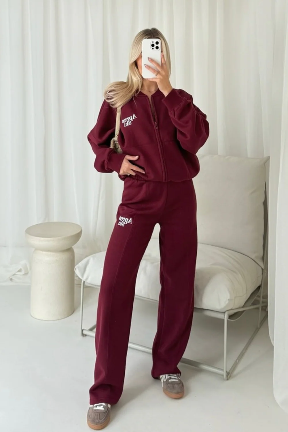 Apres Ski burgundy embroidered bomber jogger loungewear - Image 2